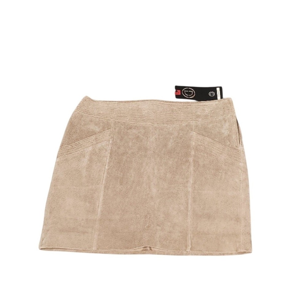 Dictionary Women's 100% Suede Leather Mini Skirt Beige Size S NWT